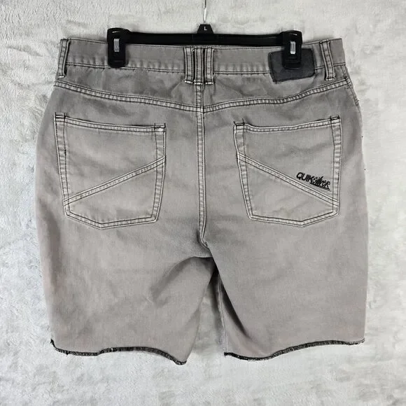Vintage Quiksilver Denim Cut Off Shorts 36 Grey Y2K Surf Skate Grunge 36x9 - Picture 8 of 11